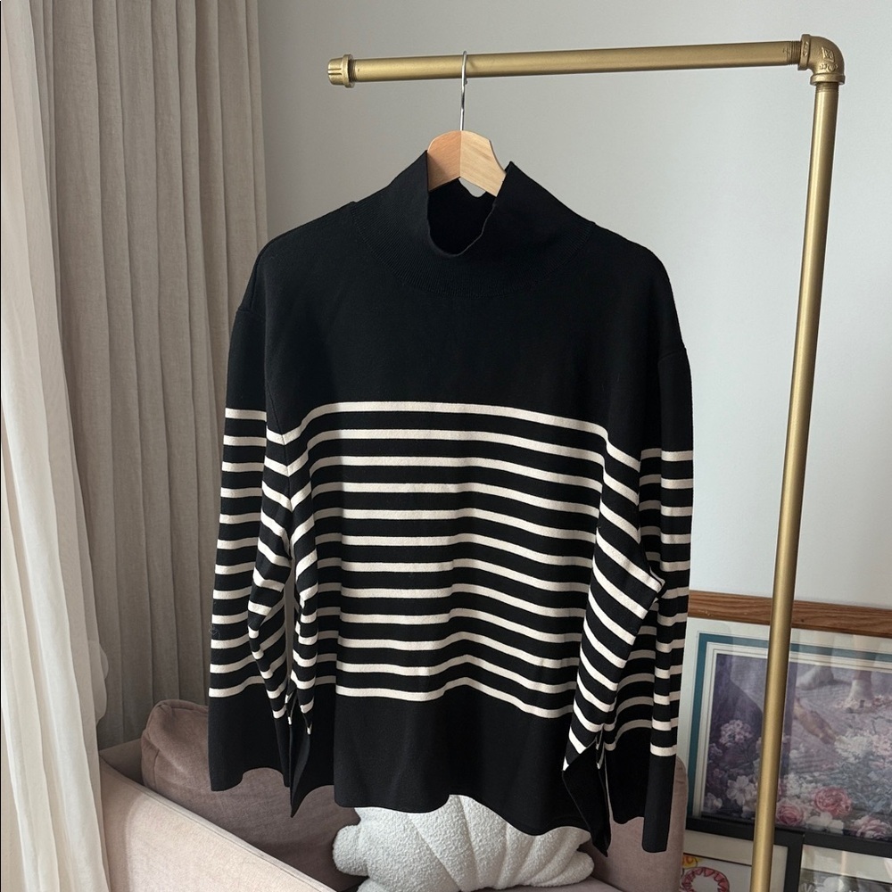 H&M Black and White Striped Turtleneck Sweater, size XL